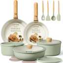 CAROTE Pots and Pans Set, Nonstick Cookware Set Detachable Handle, 19pcs Induction Kitchen Cookware Sets Non Stick with Removable Handle, RV Cookware Set, Oven Safe, Sage Green