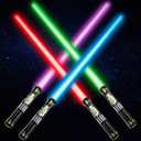 4 Pack Light up Sword Saber with FX Sound (on-Off Control) and Full Retractable Handle, 4 Colors LED Glow in The Dark Toy for Kids Adult
