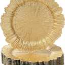 MAONAME Gold Charger Plates Set of 12, Reef Plate Chargers for Dinner Plate, Round Plastic Table Chargers for Thanksgiving, Christmas, 13-inch