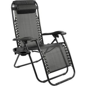 Zero Gravity Chair with Cup Holder & Removable Pillow, Adjustable Reclining Outdoor Patio Folding Chairs for Adults Portable Lounge Chair Furniture for Poolside, Lawn, Beach, Camping, Black