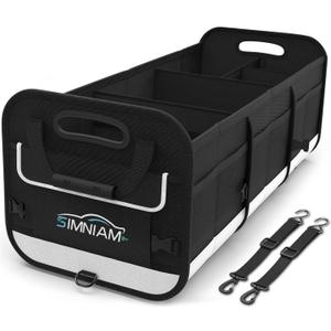 Simniam Large Car Trunk Organizer - with 5 Compartments Trunk Organizers and Storage SUV, Reinforced Handle, Securing Straps, Trunk Organizer for Car, SUV, Truck, Minivan (Black)