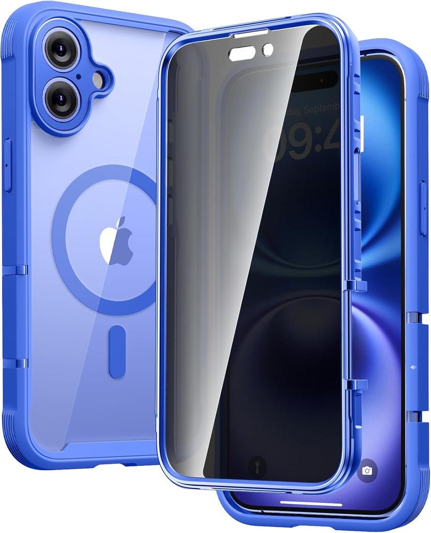 Diaclara Magnetic Designed for iPhone 16 Case, Full Body Rugged Case with Built-in Privacy Touch Sensitive Anti-Scratch Screen Protector, Upgraded [Full Camera Protection] (Ultramarine)