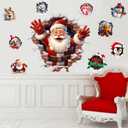 2 x Large 3D Santa Claus Christmas Wall Stickers,Snowman Gingerbread Man Reindeer Candy Vinyl Wall Decals, Removable Winter Holiday Xmas Break Through Wall Art for Kids Bedroom Playroom Decor