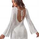 Unittype Women Swimsuit Cover Up Crochet 2026 Summer Knit Bathing Suit Mesh Hollow Out Backless Beach Dress Swimwear Cover Up (White)