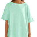 Tankaneo Women's Oversized T Shirts Casual Summer Crew Neck Loose Dropped Short Sleeve Side Slit Hem Blouse Tunic Tops Size S