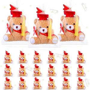 Poen 18 Pack Graduation Stuffed Animals Bears 2026 Bulk 4 Inch Bears Kindergarten Graduation Gifts Small Stuffed Toys with Diploma Hat Cards for Class of 2026 Preschool Students(Red)