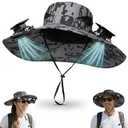 Outdoor Wide Brim Sun Hat with 2 Solar Fan Sun Bucket Hat for Men Women UPF 50+ Bucket, Fishing Essentials for Camping Hiking Beach Summer Safari (Gray Camo)