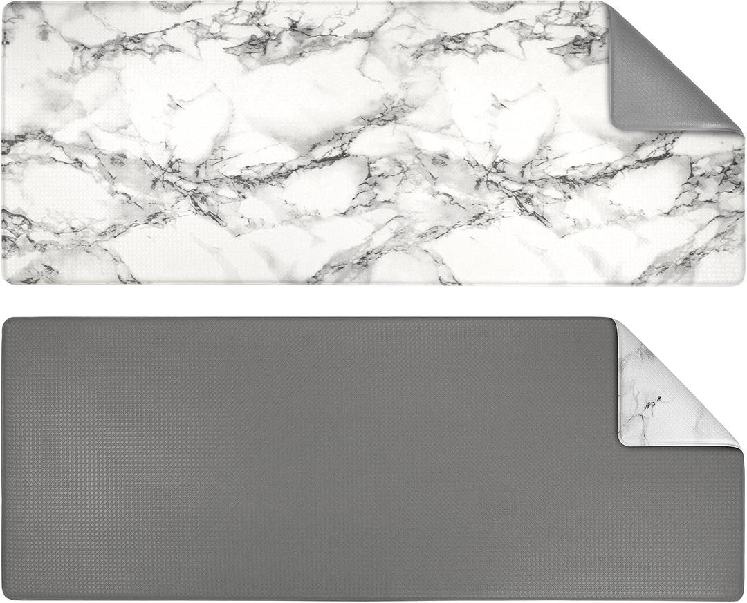 OPUX Anti Fatigue Kitchen Floor Mat, Reversible Cushioned Memory Foam Kitchen Rug Pad, Waterproof Non-Slip Padded Comfort Standing Mat for Office Laundry Home, 47x17 (Marble Gray) (47.2" x 17.3" - Single Piece)