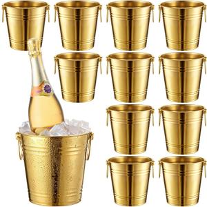 Mumufy 10 Pcs 3.3 Qt / 3 L Champagne Ice Buckets Stainless Steel Ice Bucket with Handles,Drink and Wine Chiller Great for Home Bar Club Party Supplies, Chilling Champagne and Sparkling Wine (Gold) (EXP 09/29/26)