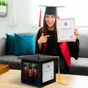 Menkxi 2026 Wooden Graduation Card Box Holder for Party with Picture Frame Graduation Cap Shaped Gift Card Box Decorations with Tassel for Grad College Party Favors(Black)
