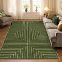 Lahome Neutral Geometric Green Easy Jute Rug, 5x7 Outdoor Rug Washable Carpet for Living Room, Farmhouse Rhombus Non Slip Non Shedding Low Pile Dining Room Carpet for Under Table Bedroom Patio