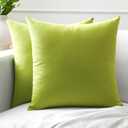 Encasa XO Throw Pillow Covers 16x16 in Set of 2 Lime Green | No Inserts | Cotton Pillow Covers for Living Room, Bed, Sofa, Couch | Decorative Cushion Covers with Improved Zipper