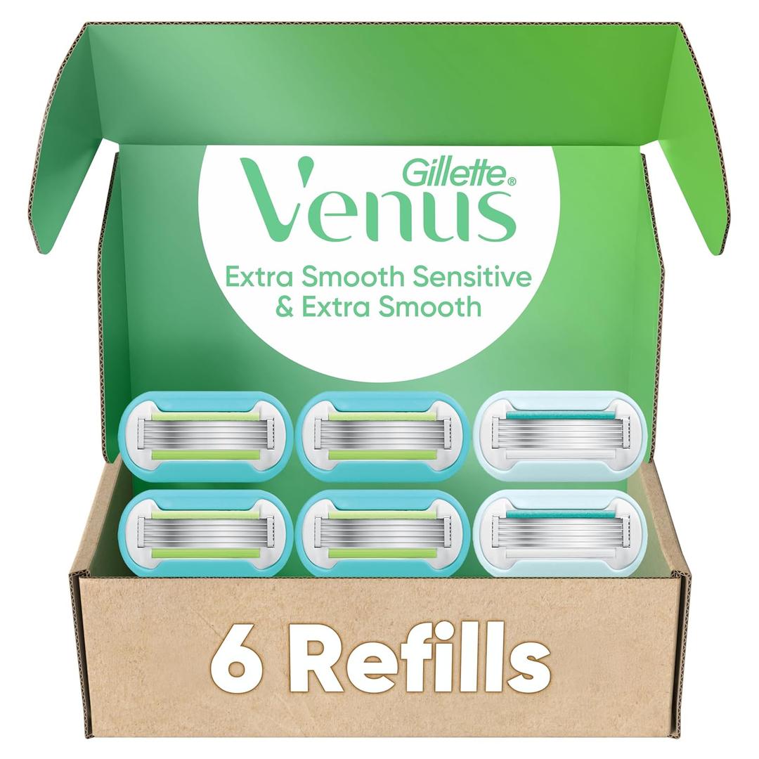Gillette Venus Womens Razor Blade Refills, Venus Extra Smooth 4 Count and Venus Deluxe Smooth Sensitive 2 Count, 6 Total Refills