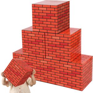 Outus 6 Pcs Video Game Brick Boxes 11.8" Brick Wrapping Paper Cardboard Red Brick Building Blocks Mystery Boxes Props Comic Party Supplies for Birthday Holiday Party Fireplace Decor