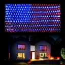 DANLI American Flag String Lights, Waterproof 420 LED String Lights, US Flag Light with Plug, Net Light Holiday Decoration for Garden Patio July 4th National Day Independence Memorial Day