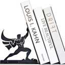 Superhero Metal Bookend  6.5 Inch Heavy-Duty Book Holder with Anti-Slip Base, Unique Decorative Book Stand for Home or Office Shelf, Holds Large Books  Black