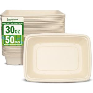 Homestockplus 30 oz Rectangle Paper Bowls 50 Pack Compostable Disposable Bowls for Party, Heavy Duty Large Disposable Serving Bowls for Tacos, Salads, Burrito, Pasta, Snacks, and Baked Potatos