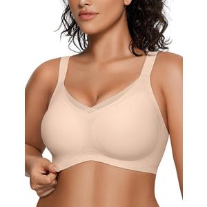 OEAK Womens Wireless Bras V Mesh Comfortable Bralette Supportive Tshirt Bra No Underwire Seamless Push Up Everyday Bras (XX-Large, Nude)