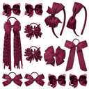 DEEKA Burgundy School Hair Accessories Set 13 Pcs Uniform Hair Bow Headband Clips Hair Ties Curly Korker Bows for Little Toddler School Girls (Burgundy)