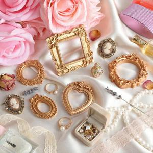 100 PCS Vintage Resin Picture Frame, Mini Vintage Resin Picture Frame, 5 Styles Small Antique Baroque Tiny Frames Wall Hanging for DIY Jewelry Display Photography Party Hotel Home
