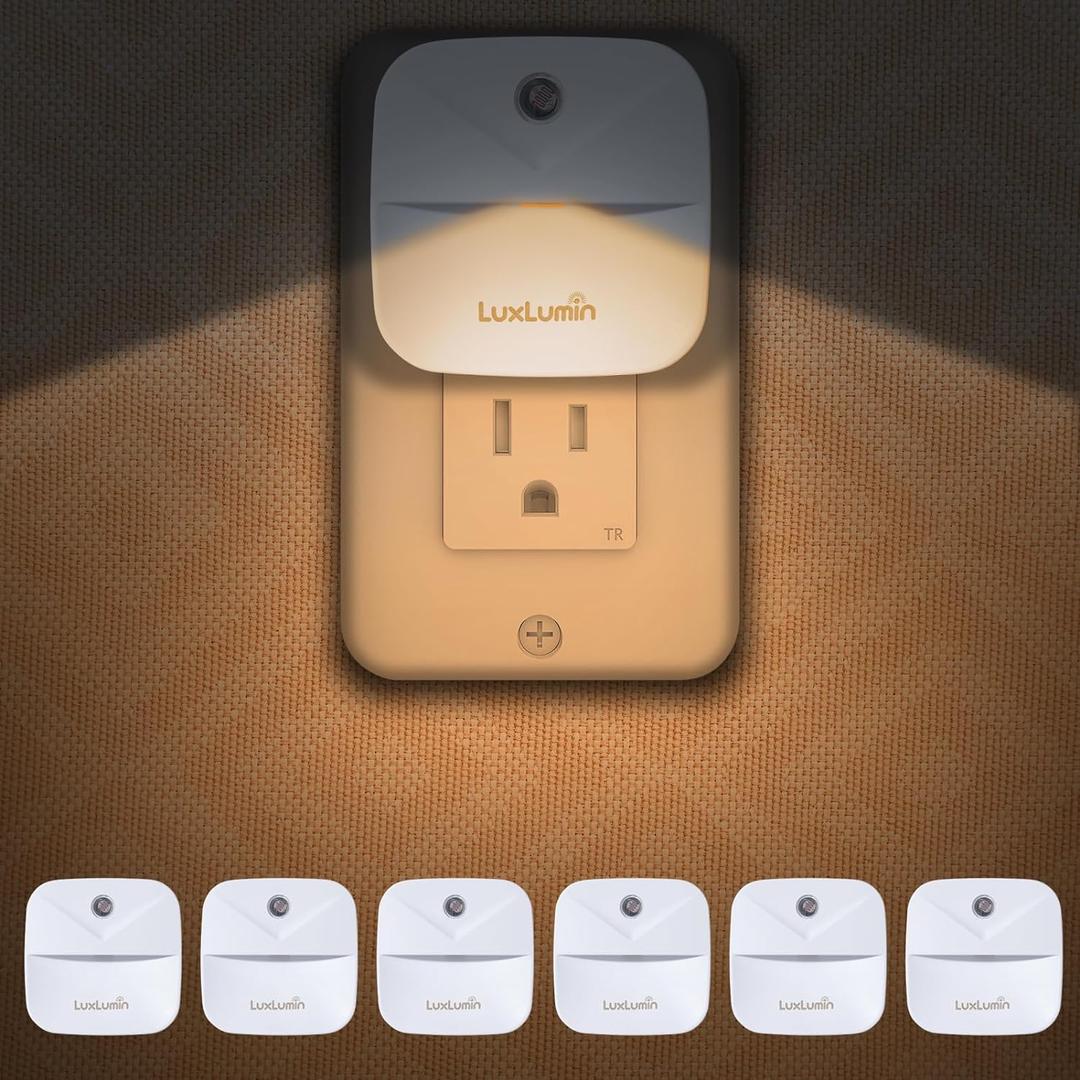 LuxLumin LED Night Lights Plug into Wall with Dusk-to-Dawn Sensor, Automatically Turn on and Off, Night Light for Kids, Bedroom, Bathroom, Stairs, Warm White, 6 Packs