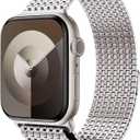 LULULOOK Milanese Mesh Loop Compatible with Apple Watch Band 49/46/45/44/42/41/40/38mm for Men Women, Stainless Steel Magnetic Buckle Strap for iWatch Ultra 3/2 Ultra Series 11 10 9 8 7 6 SE 5 4 3 (Starlight)