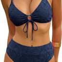 ZAFUL Bikini Sets for Women String 2 Piece Swimsuits High Waisted Bathing Suit V Neck Cut Out Swimwear, Medium