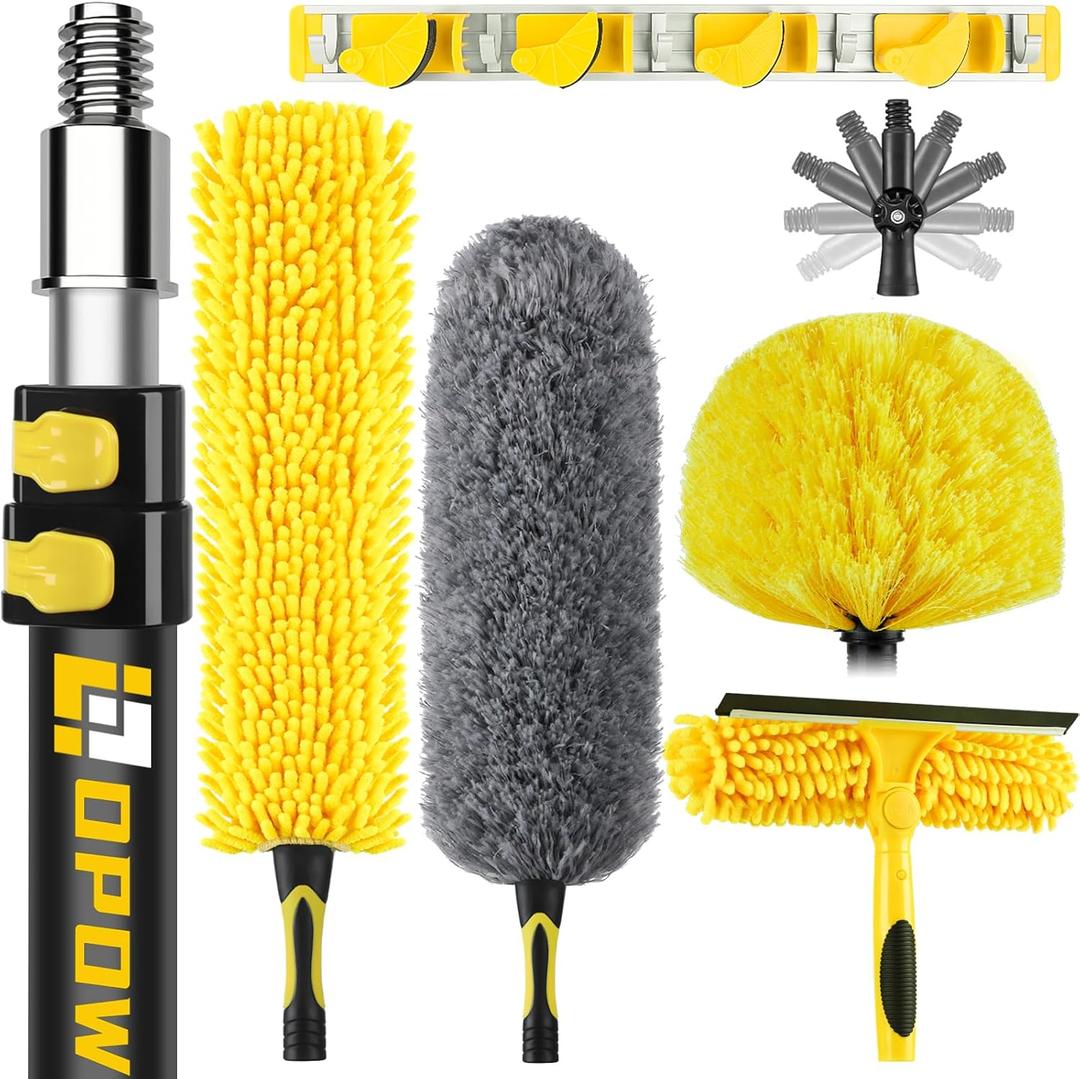 20 Foot High Ceiling Duster Kits with 5-12ft Heavy Duty Extension Pole, High Reach Duster for Cleaning,Microfiber Feather Duster,Cobweb Duster,Ceiling Fan Duster,Window Squeegee & Cleaner