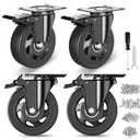 4 Inch Caster Wheels, Heavy Duty Casters Set of 4, Swivel Casters with Brake 2200 Lbs, Locking Industrial Top Plate Casters Wheels for Furniture and Workbench Cart(Two Hardware Kits Include)
