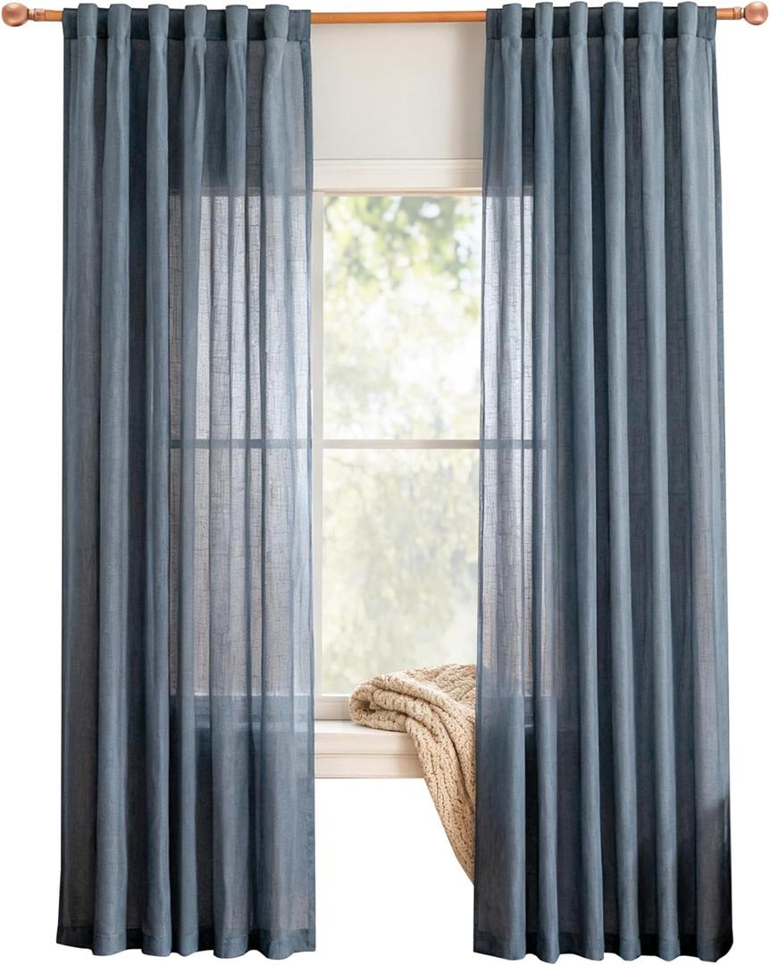 MYSKY HOME 72 Inches Long Semi Sheer Curtains Light Filtering Window Drapes Blue Door Curtains for Closet Doorways, Short Curtain Panels Elegant Look for Classroom/Guestroom, 50" x 72", 2 Pcs (Dusty Blue-new)