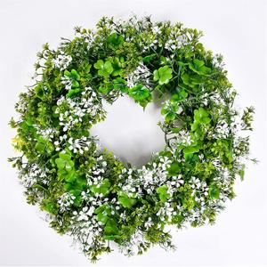 St Patricks Day Decorations Artificial Wreath Lucky Shamrock Clover Leprechaun Hat Beers Spring Summer Party Decor Outdoor/Indoor Farmhouse Front Porch Wall Window Door (Green)