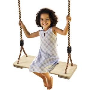 PELLOR Wooden Tree Swing for Kids - Anticorrosive Hanging Swing Seat 17.1 x6.8 x1.1, Adjustable PE Rope Kids Swing for Backyard Patio Garden Playground, 220lbs