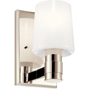 Kichler Adani 1-Light Wall Sconce, Modern Light with Opal Glass in Polished Nickel, for Bathroom, Powder Room, Kitchen, Bedroom, or Hallway (8.5" x 5"), 55174PN