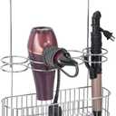 mDesign Metal Over Door Bathroom Hair Care & Styling Tool Organizer Storage Basket for Hair Dryer, Flat Irons, Curling Wands, Hair Straighteners - Hang Inside/Outside Cabinet Doors - Chrome