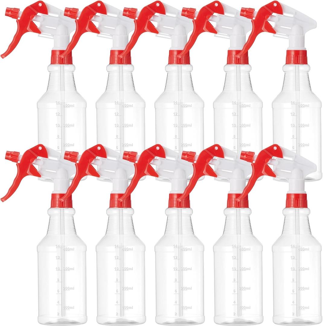 10 Pack Spray Bottles 16 oz Empty Water Spray Bottles for Cleaning Heavy Duty Refillable Squirt container with Measurements Adjustable Nozzle for Household(White and Red, Clear Style)