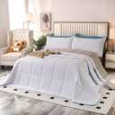 128x120 Oversized King Plus Comforter, Extra Large King Size Quilts 3 Pieces Lightweight Reversible Down Alternative Comforter for All Season with 8 Corner Tabs (White/Light Grey)