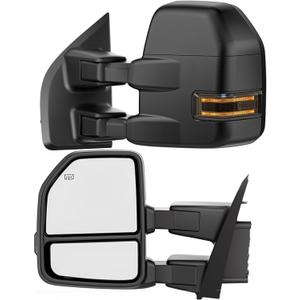 Smoked Power Heated Tow Mirrors Compatible with 2015 2016 2017 2018 2019 2020 Ford F150 F-150, Extended Trailer Towing Side Mirrors w/LED Turn Signal & Ambient Temp Sensor(for 2019+)