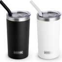 koodee Coffee Tumbler-12 oz Tumbler with Lid and Straw-Stainless Steel Double Wall Vacuum Insulated Tumbler Cup for Women (Black-White)