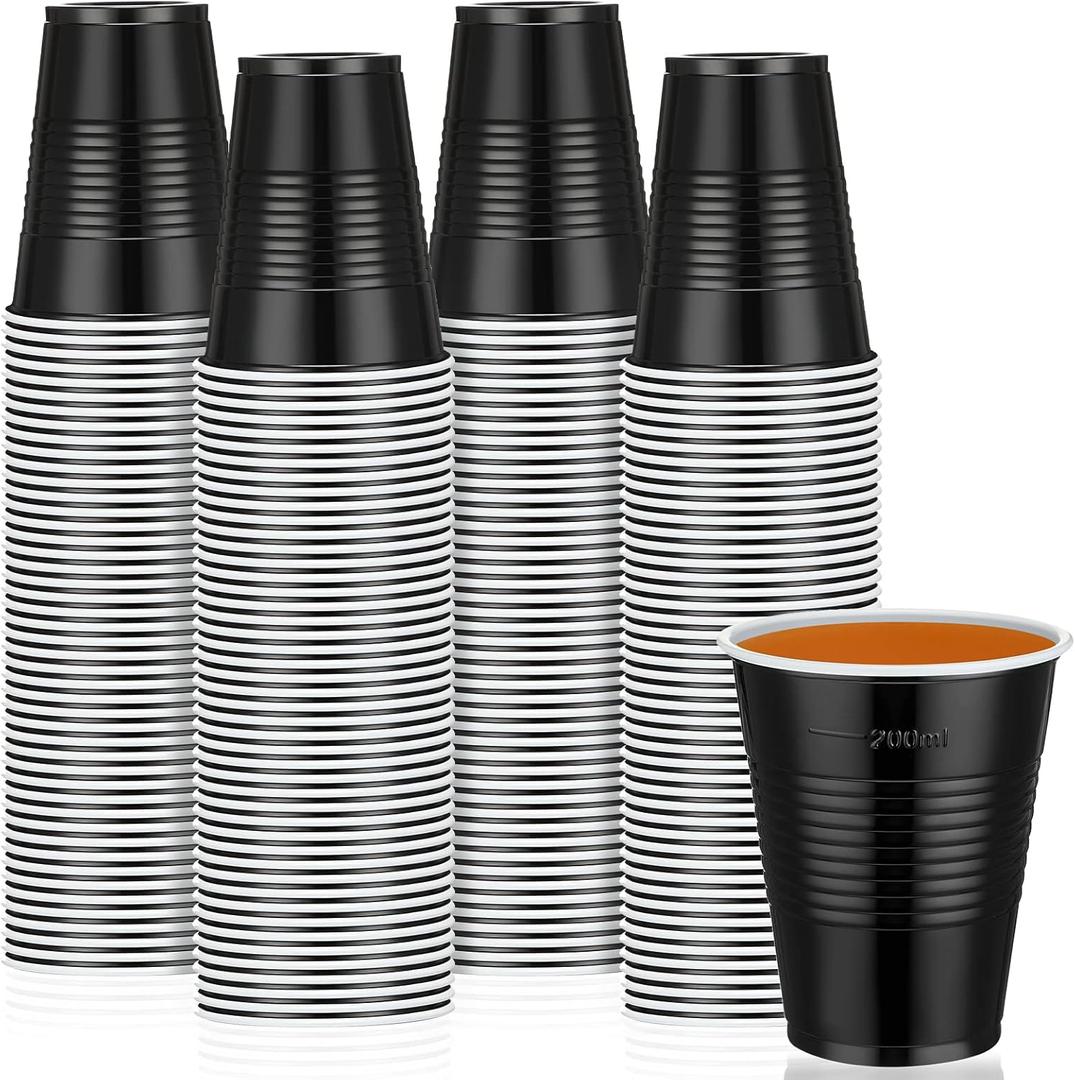 Yinkin 100 Pcs 9oz Halloween Disposable Plastic Cups Cold Drinking Cups for Birthday Party Wedding Wine Coffee Halloween Thanksgiving Christmas(Black)