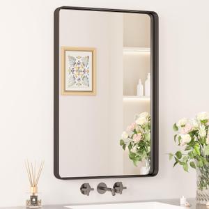 Keonjinn Black Bathroom Mirror, 20 x 30 Inch Rounded Rectangle Sandblasted Finish Bathroom Mirrors for Over Sink, Matte Black Farmhouse Mirror with Seamless Frame, HD Tempered Glass Vanity Mirror