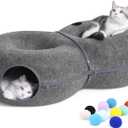 8-Shaped Large Cat Tunnel Bed for Indoor Cats, Infinite Circulation Peekaboo Cat Cave with 12 Toy Balls, Cat Donut Tunnel for Cats up to 30 Pounds (Dark Grey, L 38x24x11in)