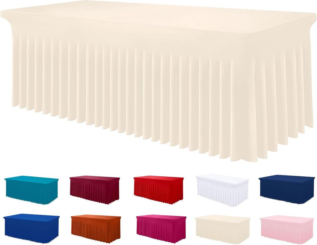 Smiry Spandex Tablecloth, Elastic Fitted Stretch Tablecloth for 6FT Rectangle Tables, Waterproof Washable Table Cover Skirt for Outdoor, Wedding, Banquet & Parties (Beige, 72Lx30Wx30H Inch)