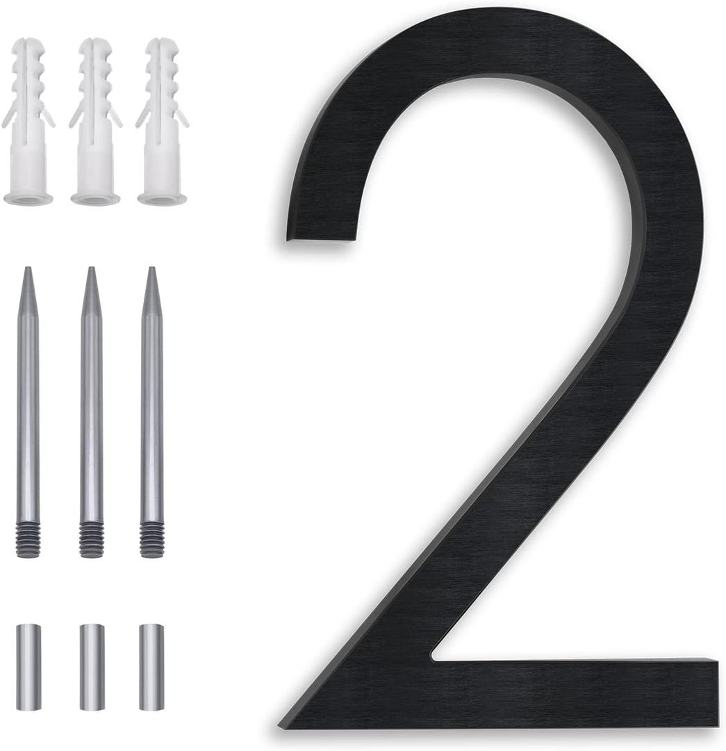8 Inch Floating House Numbers, Address Numbers For Houses Large Black Exterior Street Metal Modern House Numbers for outside Floating Mount Or Flush Mount Aluminum Home Door