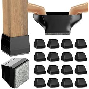 16 Pcs Square Chair Leg Protectors, Caps for Wood & Hardwood Floors, Black