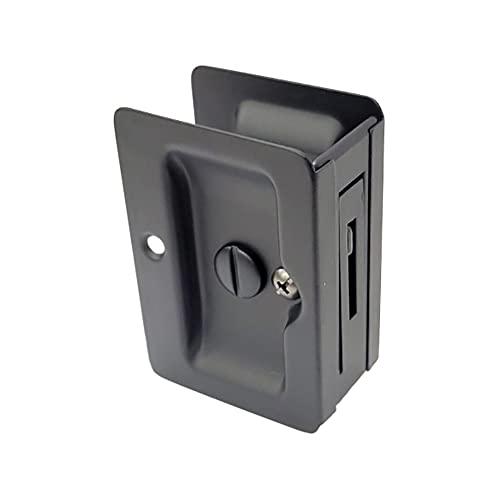 QCAA Premium Quality Solid Brass Rectangular Pocket Sliding Door Pull, Privacy Lock, 3-1/4''X2-1/4'', Matte Black, 1 Pack, Made in Taiwan