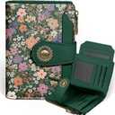 Icycay Floral Flowers Small Wallet Women RFID Blocking Bifold, Credit Card Holder, Zipper Coin Pocket, PU Leather, Compact, Travel, 4 ID Window, 14 Card Slots, Cash Purse, Ladies Woman Female Girls