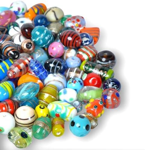 Craft Attic 1 LB Bag of Assorted Glass Beads for Jewelry Making, Lampwork Murano Bead Mix for Bracelets and Necklaces, Crafting Beads Supplies Kit, Large & Small Beads (Assorted 200)