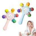 2PCS Baby Sensory Teething Toys-Rattle Stick,Food Grade BPA Free Chew Toy,Grip Strengthening Handle for Hearing Teeth Development,Infant Learning Toys for Aged 0-36 Months (Pink+Blue)
