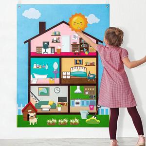 Room Decor Felt Story Board Set- 41x29 Inch Free Sticking Felt Board- Preschool Learning Activities for Ages 3+- Educational Sensory Toys for Toddlers- Wall-Mounted Emotional Skills Gift