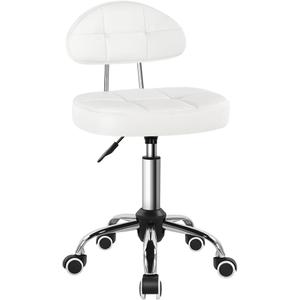 BFTOU Square Minimalist Swivel Stool with Wheel for Work SPA Shop Massage Height-Adjustable and Cost-Effective Rolling Stool Chair with Back White